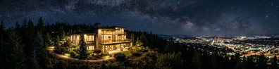 Beautiful Lighted House Under The Sky Full Of Stars - Free LinkedIn Background Photo