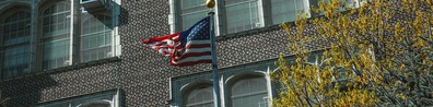 City Buildings With Flags Of United States Of America - Free LinkedIn Background Photo