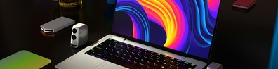 Laptop Monitor With Colorful Background Image - Free LinkedIn Background Photo
